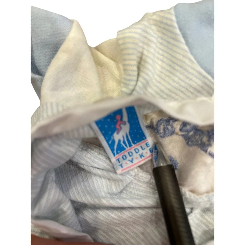 Vintage Toddle‎ Tyke Baby Romper Blue Bear Embroidered Striped Made USA Newborn